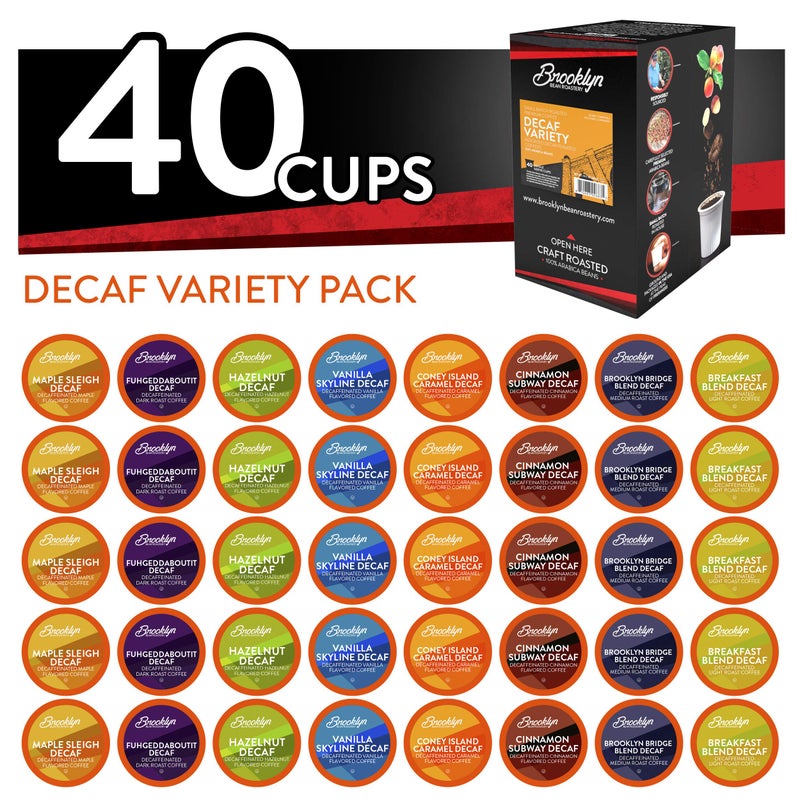 Brooklyn Beans Coffee Pods, Assorted Decaf Variety Pack - Compatible with Keurig K Cup Brewers Including 2.0 Coffee Makers, 40 Count, Perfect for Decaf Coffee Lovers - Image 1